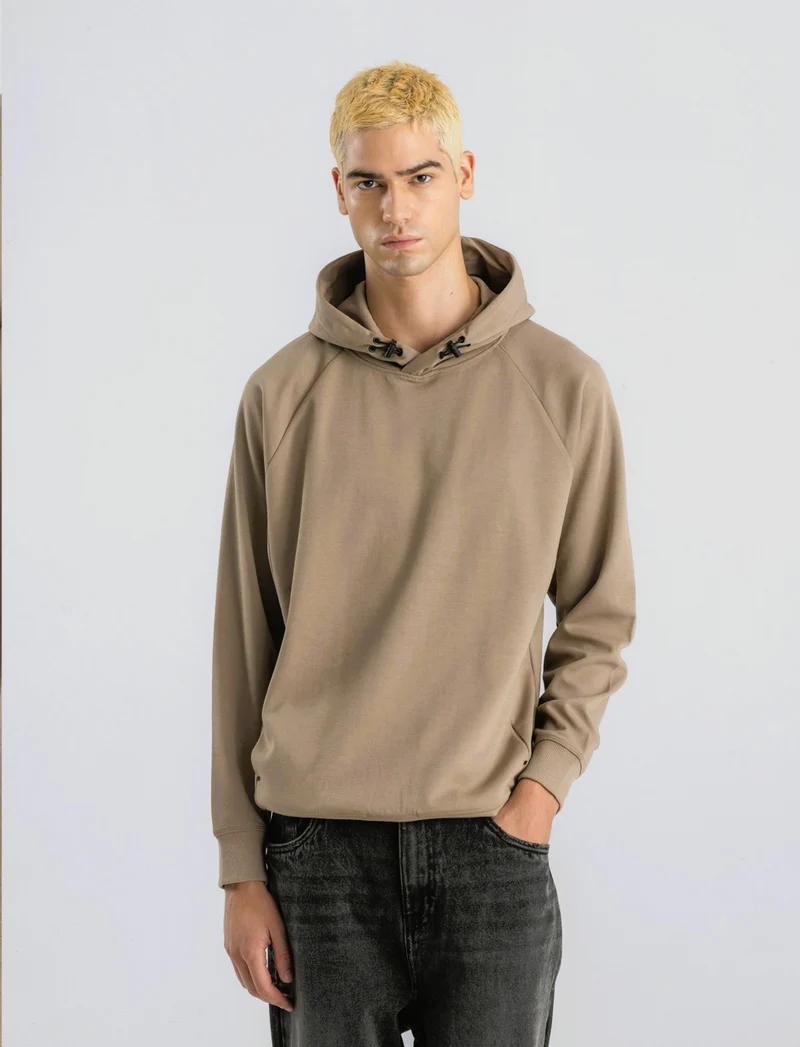 FELPA CON CAPPUCCIO IN INTERLOCK CON CERNIERA - Grigio tortora