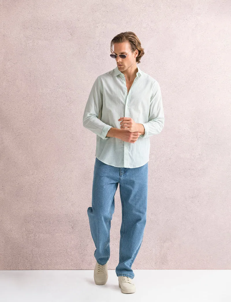Camicia leggera a righe da uomo - Verde