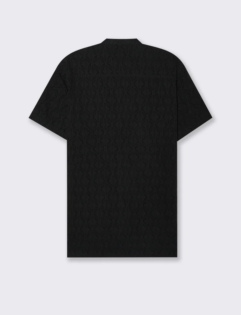 Camicia coreana fantasia jacquard da uomo - Nero