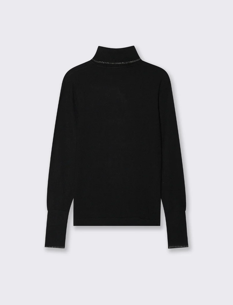 PULLOVER CON BORDINO CON TESSUTO CON FIBRA EFFETTO METALLO - Nero