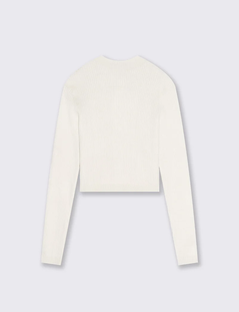 PULLOVER CROP A COSTE - Avorio