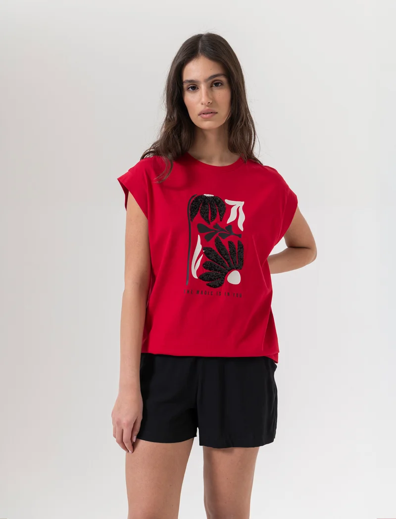 T-shirt con stampa e paillettes da donna - var 3