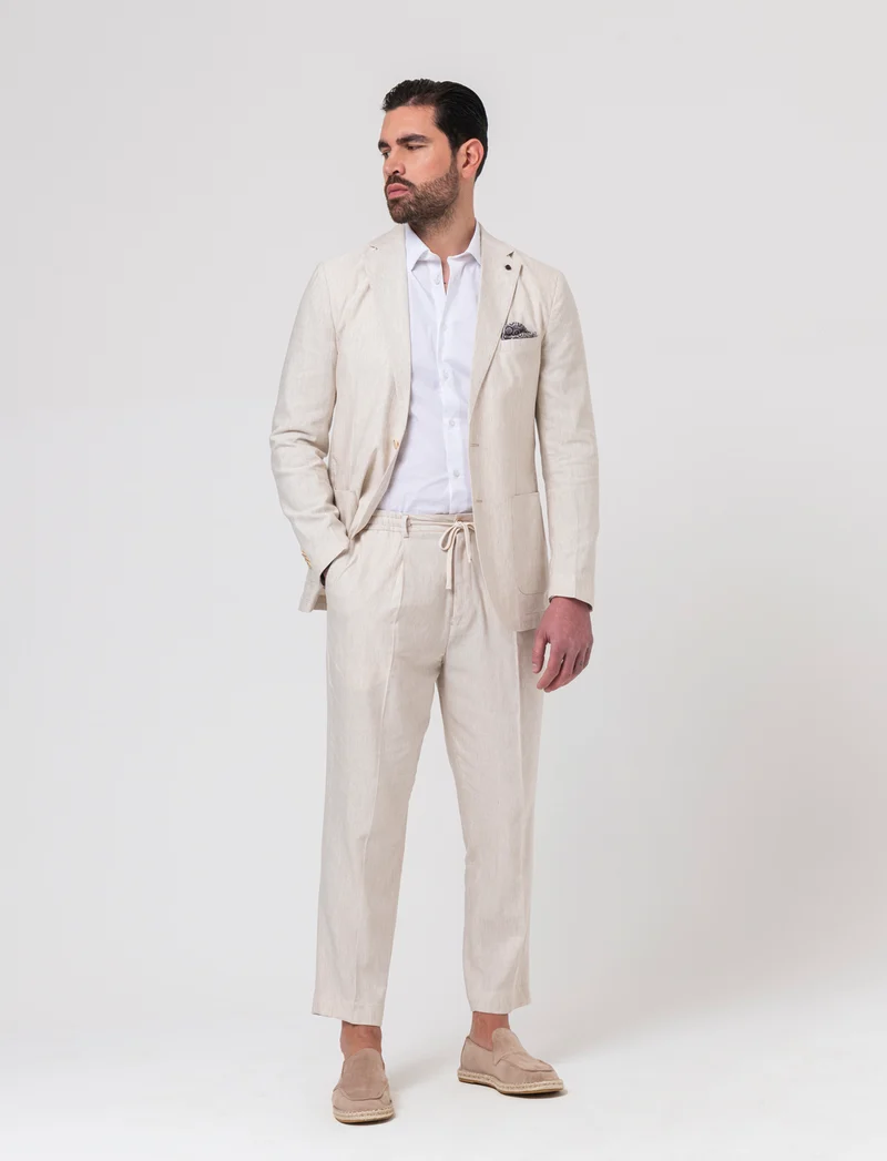 Blazer da completo misto lino da uomo - Beige ecru