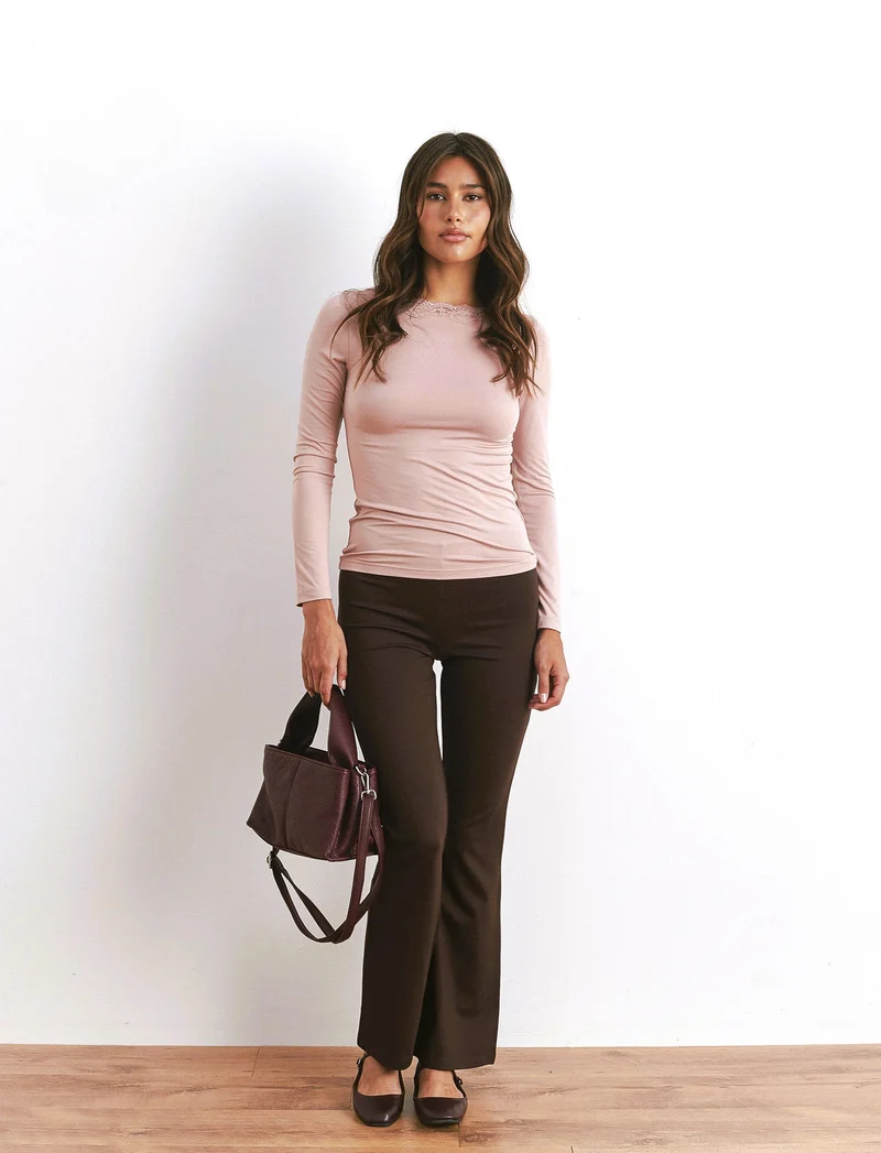PANTALONE FLARE IN PUNTO MILANO - Marrone tabacco