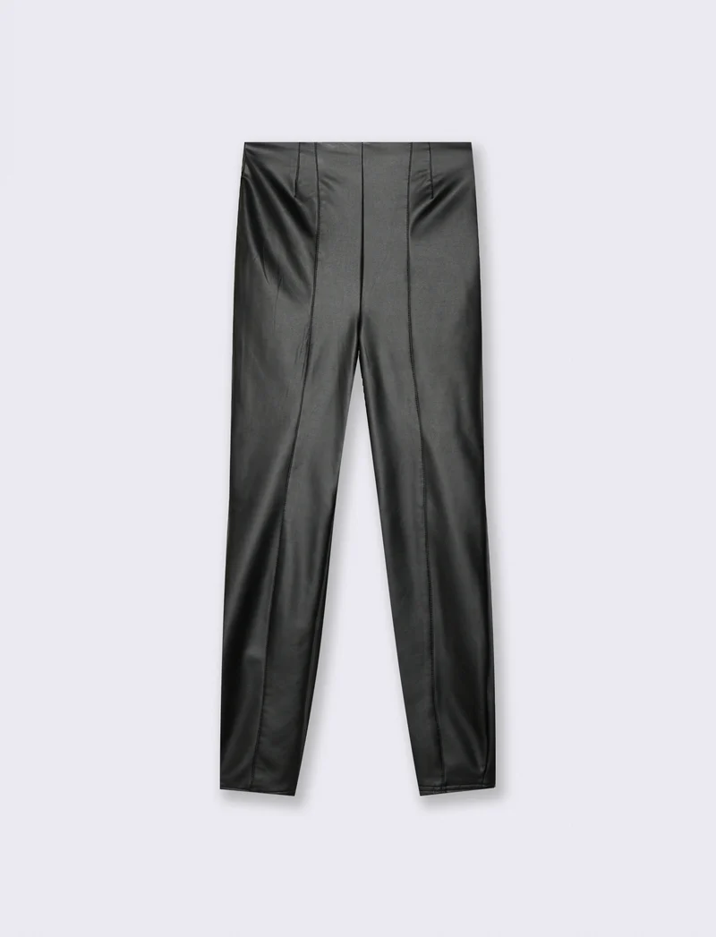 LEGGING IN TESSUTO EFFETTO PELLE - Nero