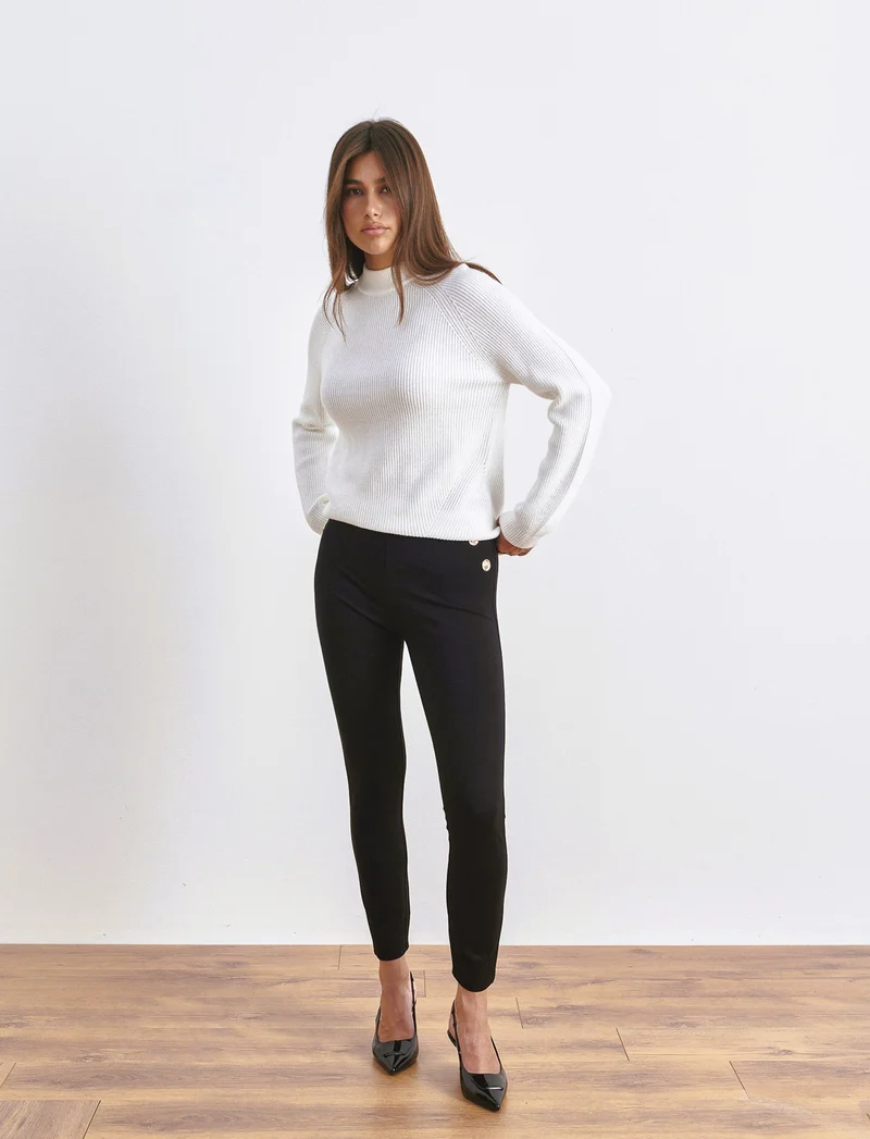 LEGGING IN PUNTO MILANO CON BOTTONI - Nero