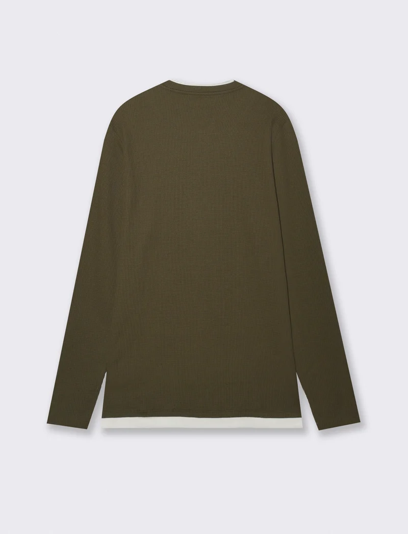 MAGLIA GIROCOLLO STRUTTURA WAFFEL - Verde militare