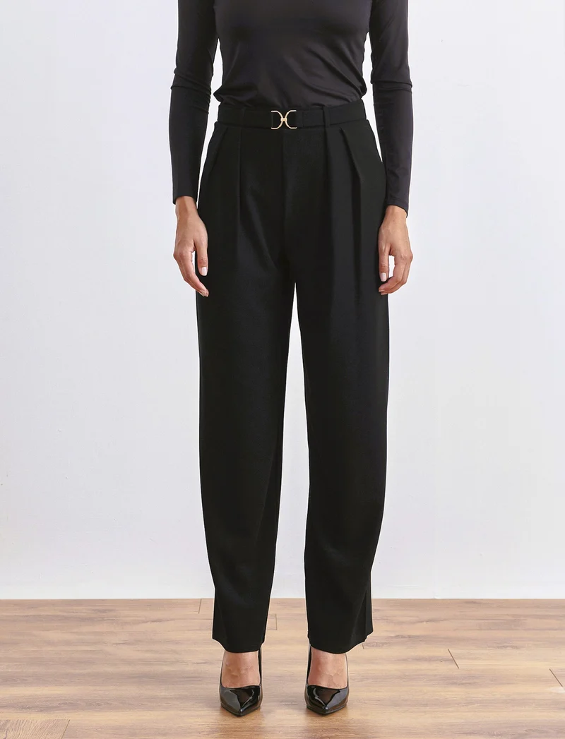 PANTALONE CON FIBIA E PENCE - Nero