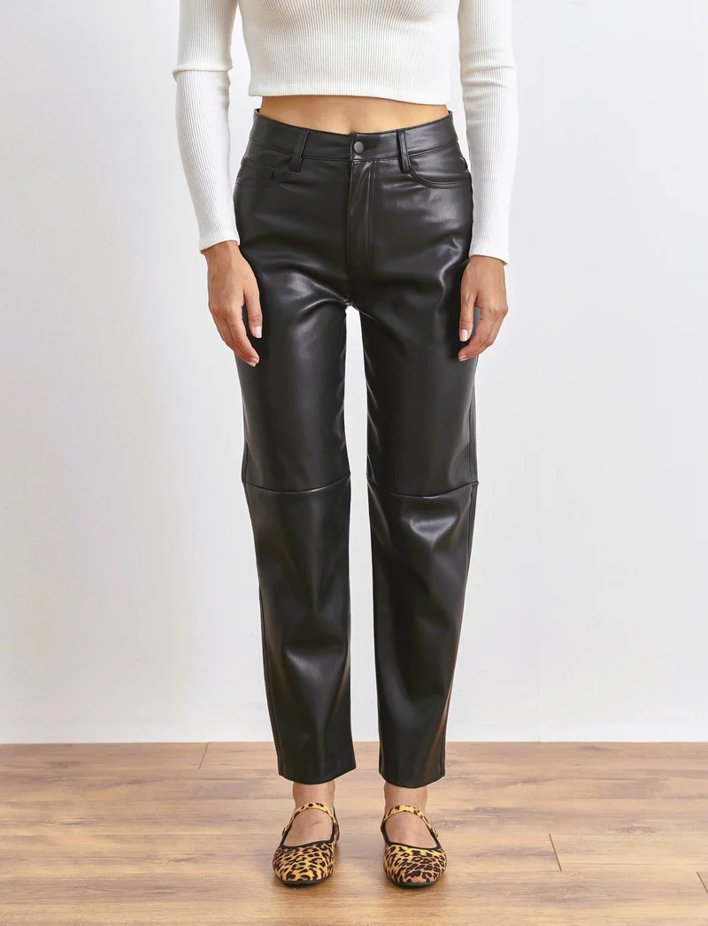 PANTALONE IN TESSUTO EFFETTO PELLE - Nero