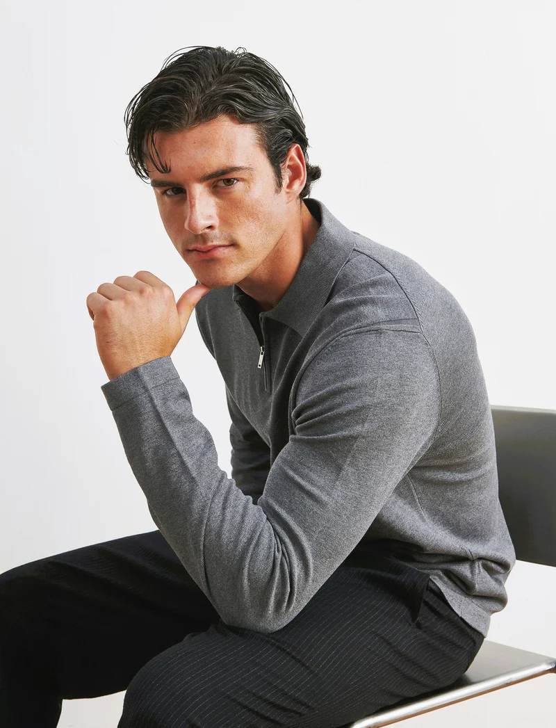 MAGLIA MODELLO POLO CON CERNIERA - Grigio mel.