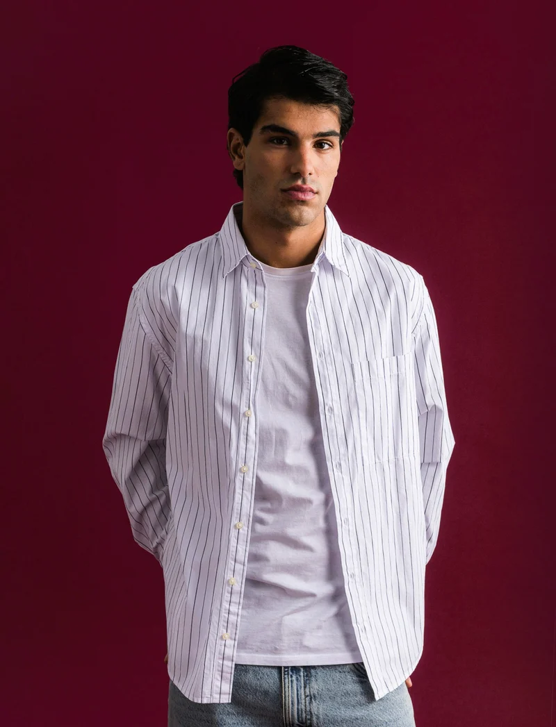 CAMICIA FANTASIA A RIGHE - Bianco