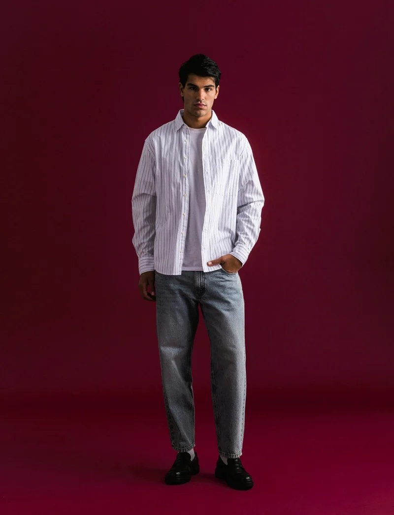 CAMICIA FANTASIA A RIGHE - Bianco