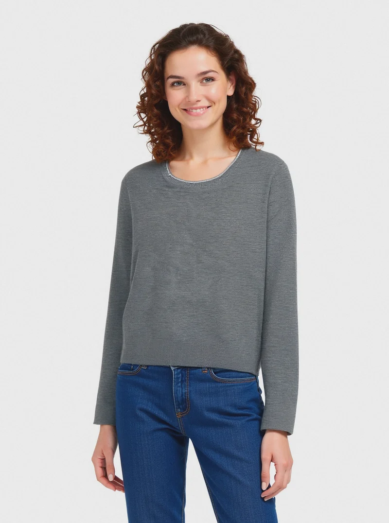 PULLOVER CON BORDINO IN TESSUTO CON FIBRA EFFETTO METALLO - Grigio melange
