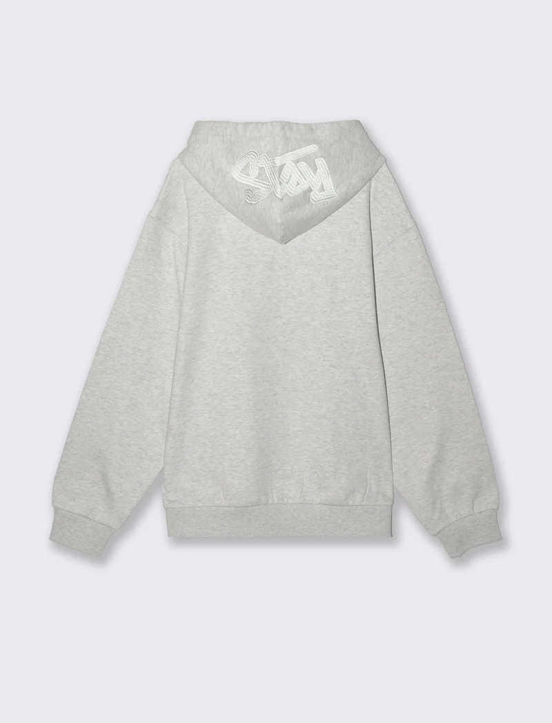 FELPA CON CAPPUCCIO E RICAMO - Grigio mel.