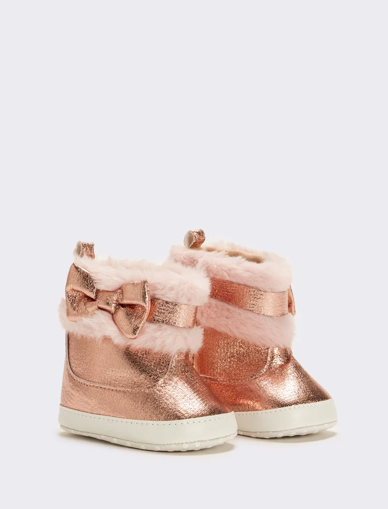 Stivaletto con fiocco da neonata - Rosa