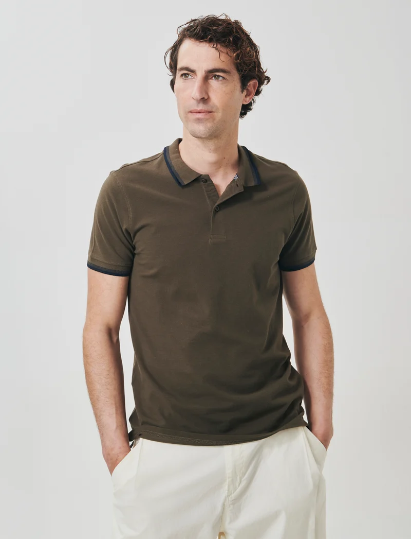 Polo in piquet con contrasti da uomo - Verde kaki