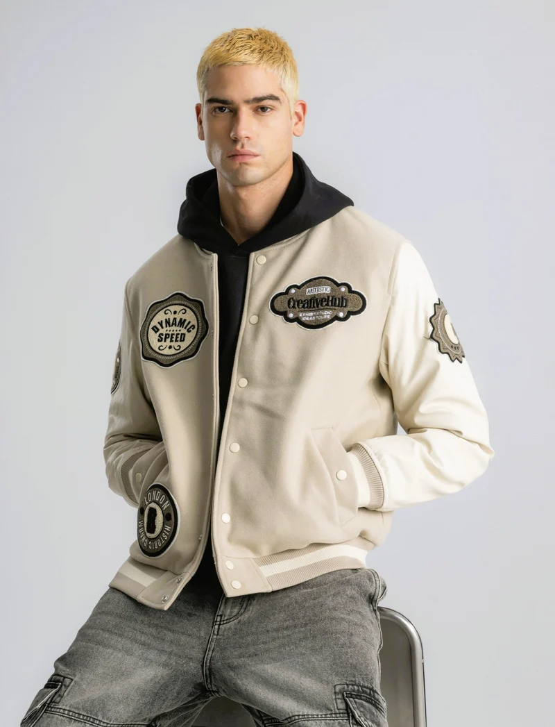 BOMBER VARSITY - Beige