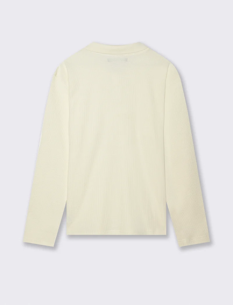 POLO WAFFLE JACQUARD MANICHE LUNGHE - Bianco
