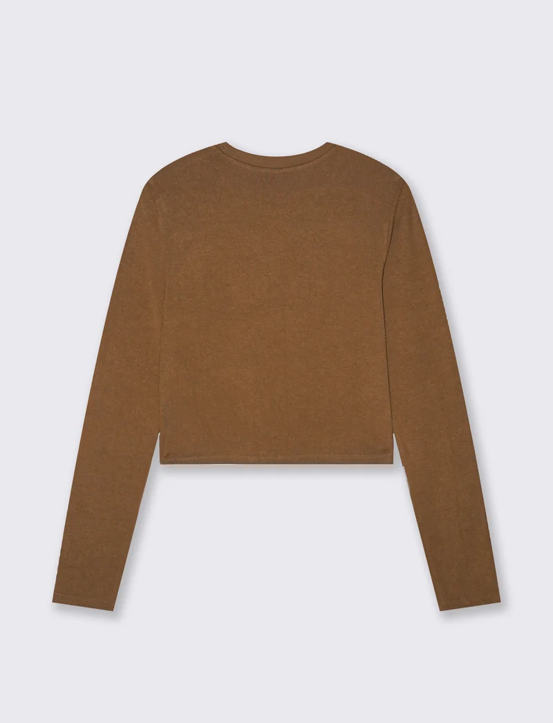 T-SHIRT BASICA CROP - Marrone tabacco