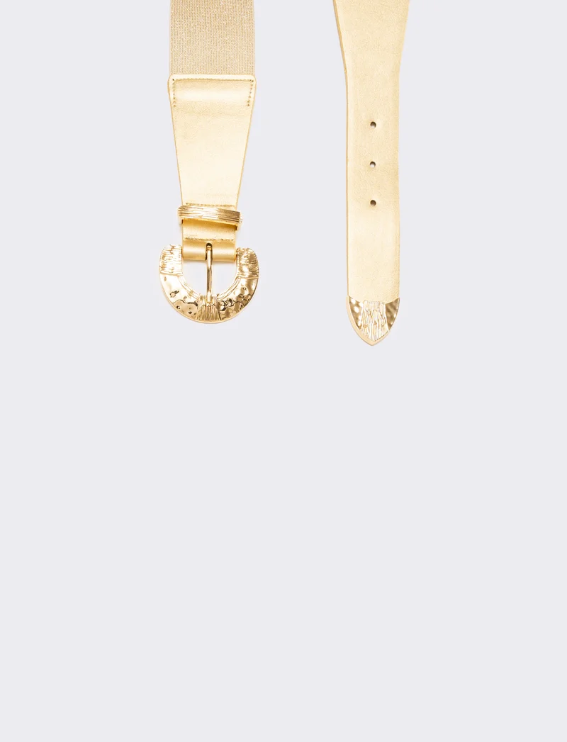 Cintura donna elastica con fibbia martellata - Oro