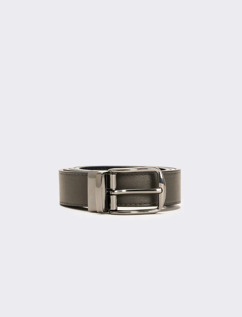 Cintura uomo double face saffiano e liscia - blu-grigio