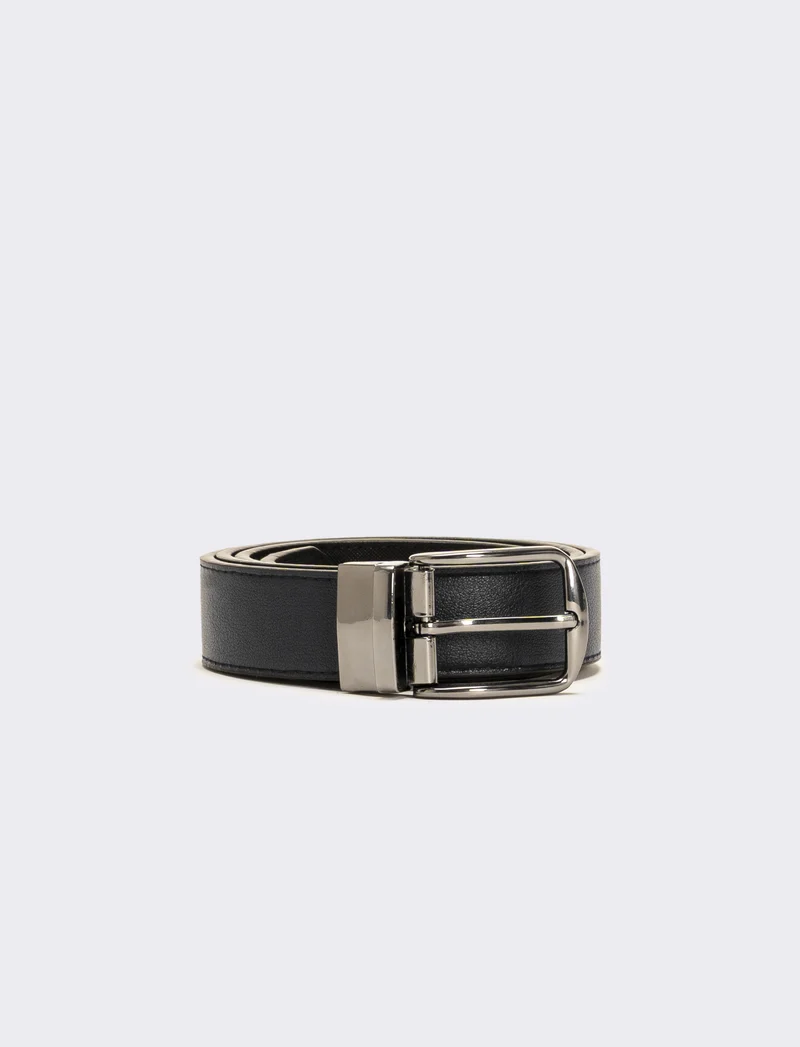 Cintura uomo double face saffiano e liscia - Blu-nero