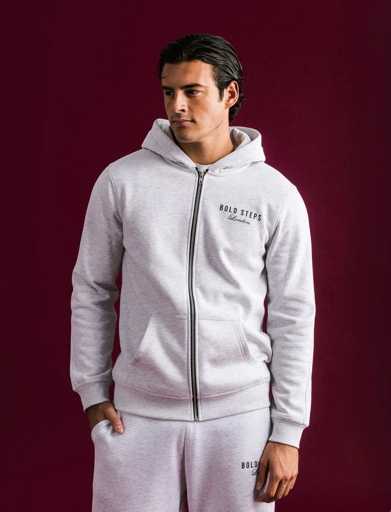 FELPA CON CAPPUCCIO, STAMPA E CERNIERA - Grigio mel.
