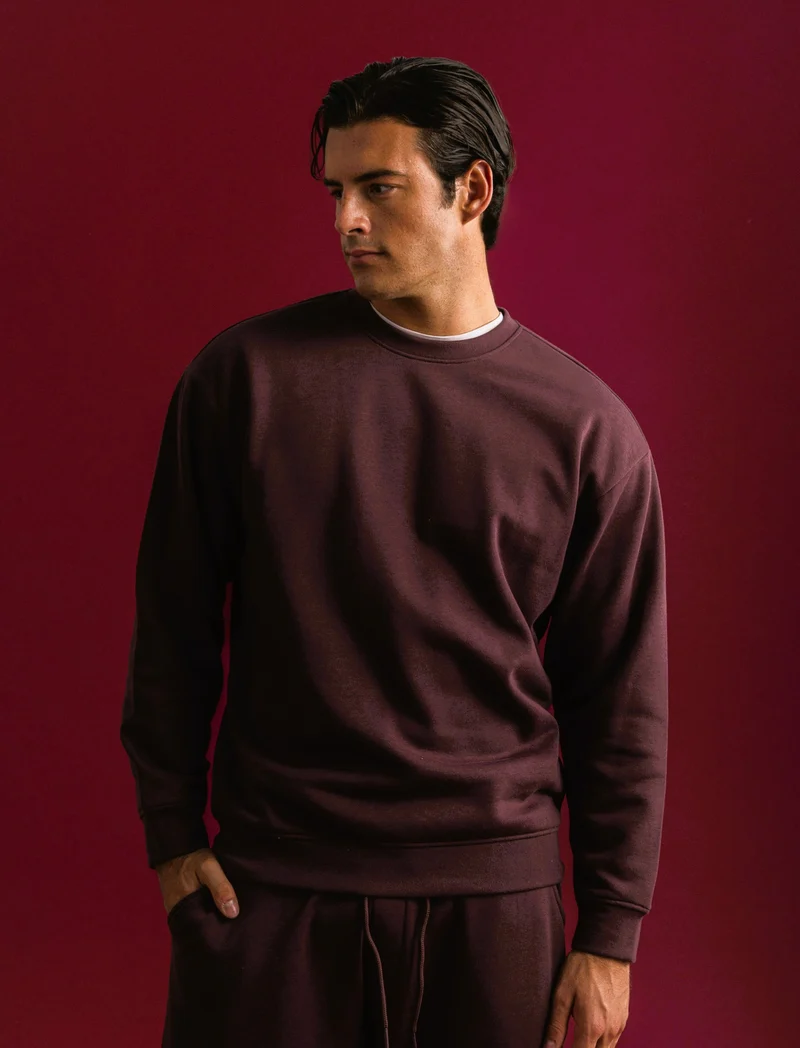 FELPA BASIC GIROCOLLO RELAXED FIT - Bordeaux