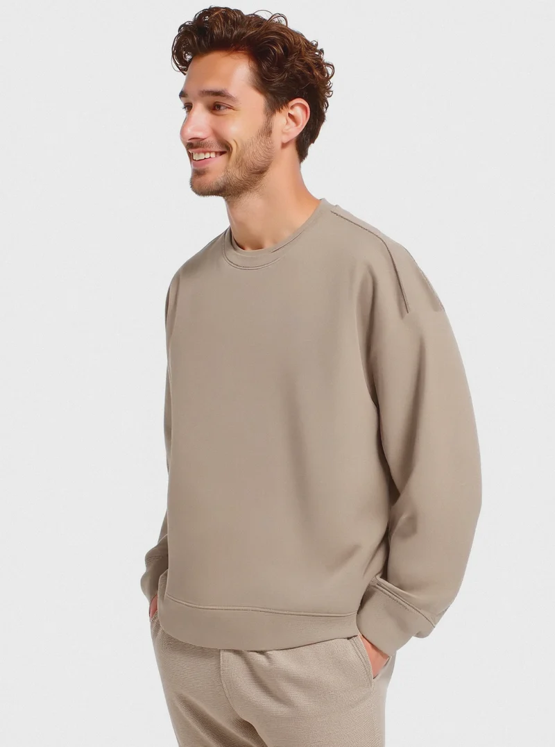 FELPA BASIC GIROCOLLO RELAXED FIT - Beige