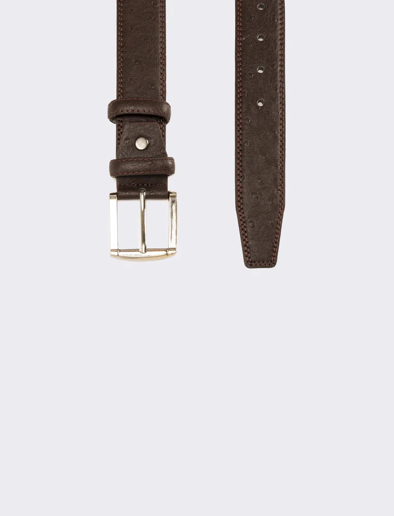 Cintura uomo stampa struzzo h 3,5 cm - Marrone