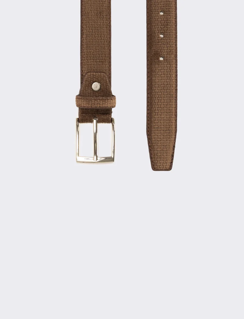 Cintura uomo in tessuto velvet h 3,5 cm - Marrone