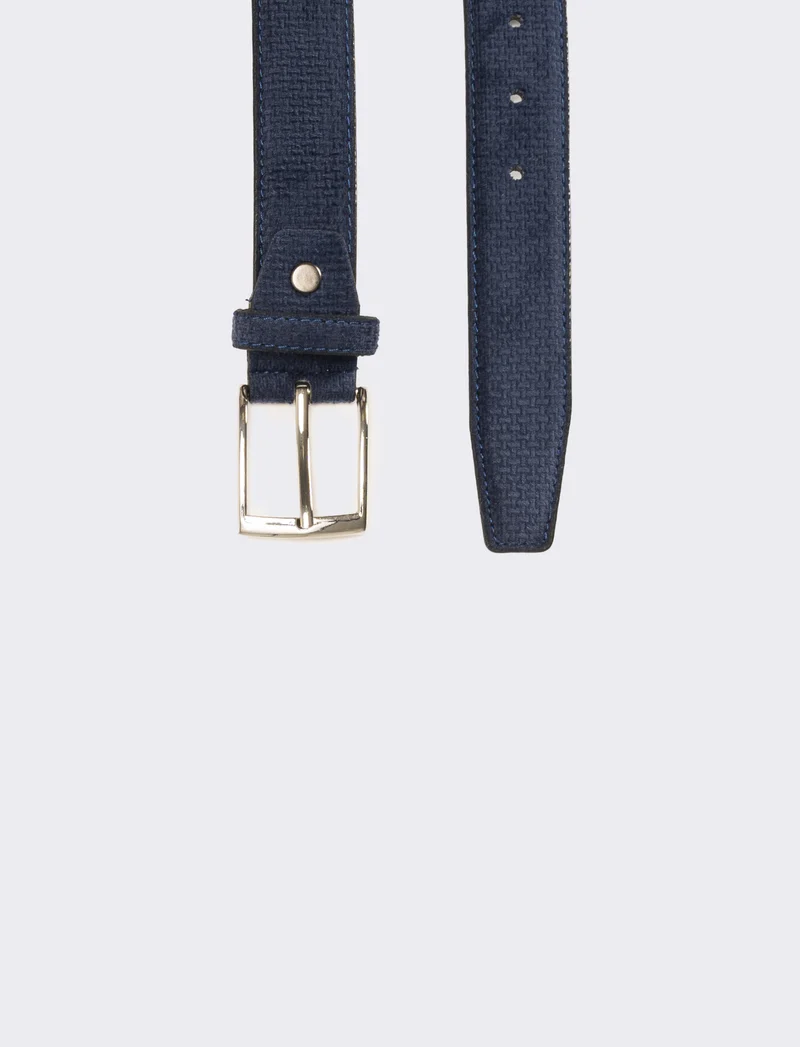 Cintura uomo in tessuto velvet h 3,5 cm - Blu