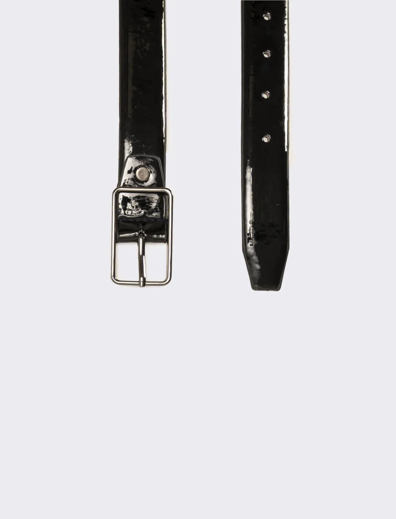 Cintura uomo in vernice sottile - Nero-grigio
