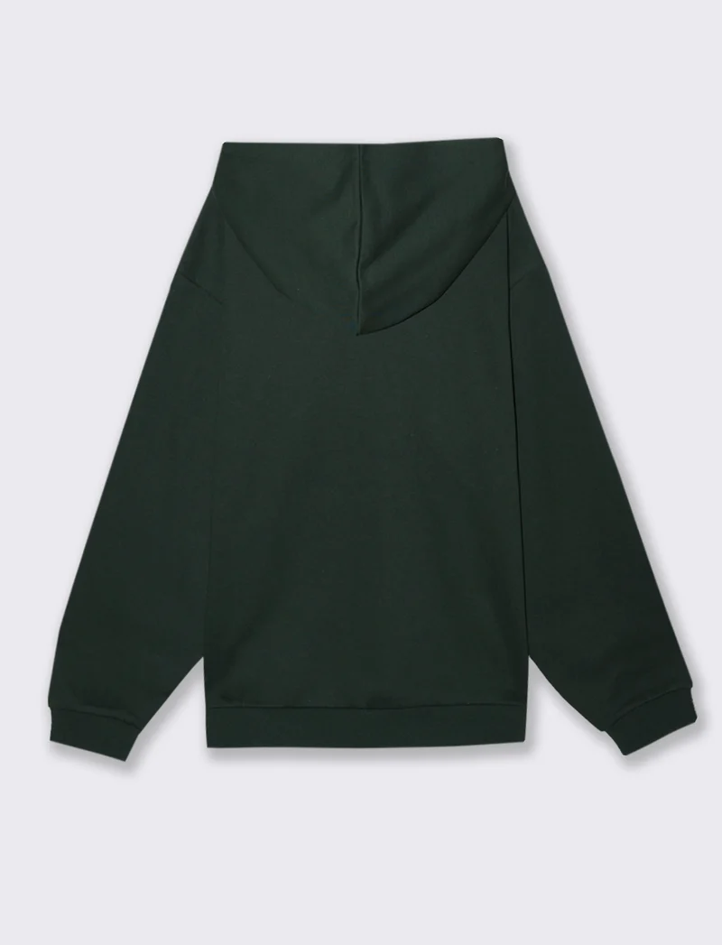 FELPA BOXY FIT CON CAPPUCCIO - Verde scuro
