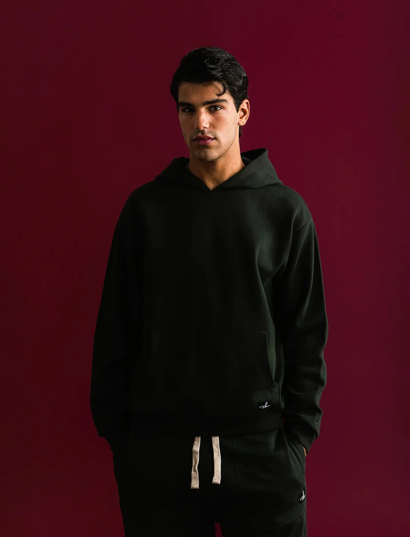 FELPA BOXY FIT CON CAPPUCCIO - Verde scuro