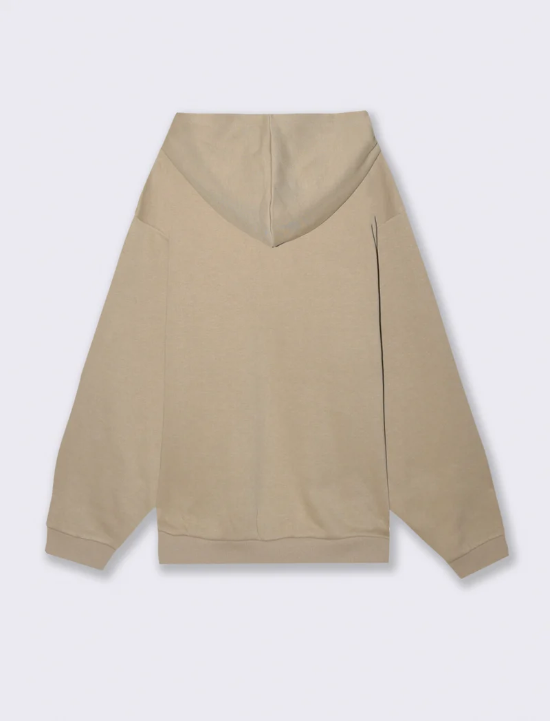 FELPA BOXY FIT CON CAPPUCCIO - Beige