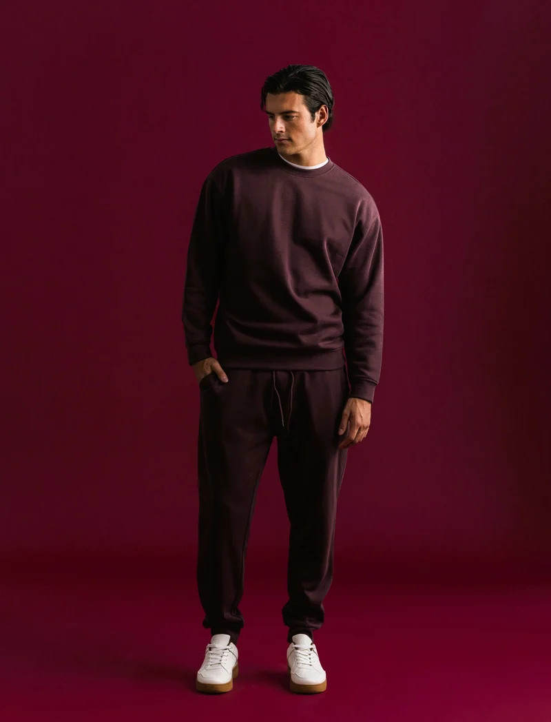 PANTALONI JOGGER BASIC IN FELPA - Bordeaux