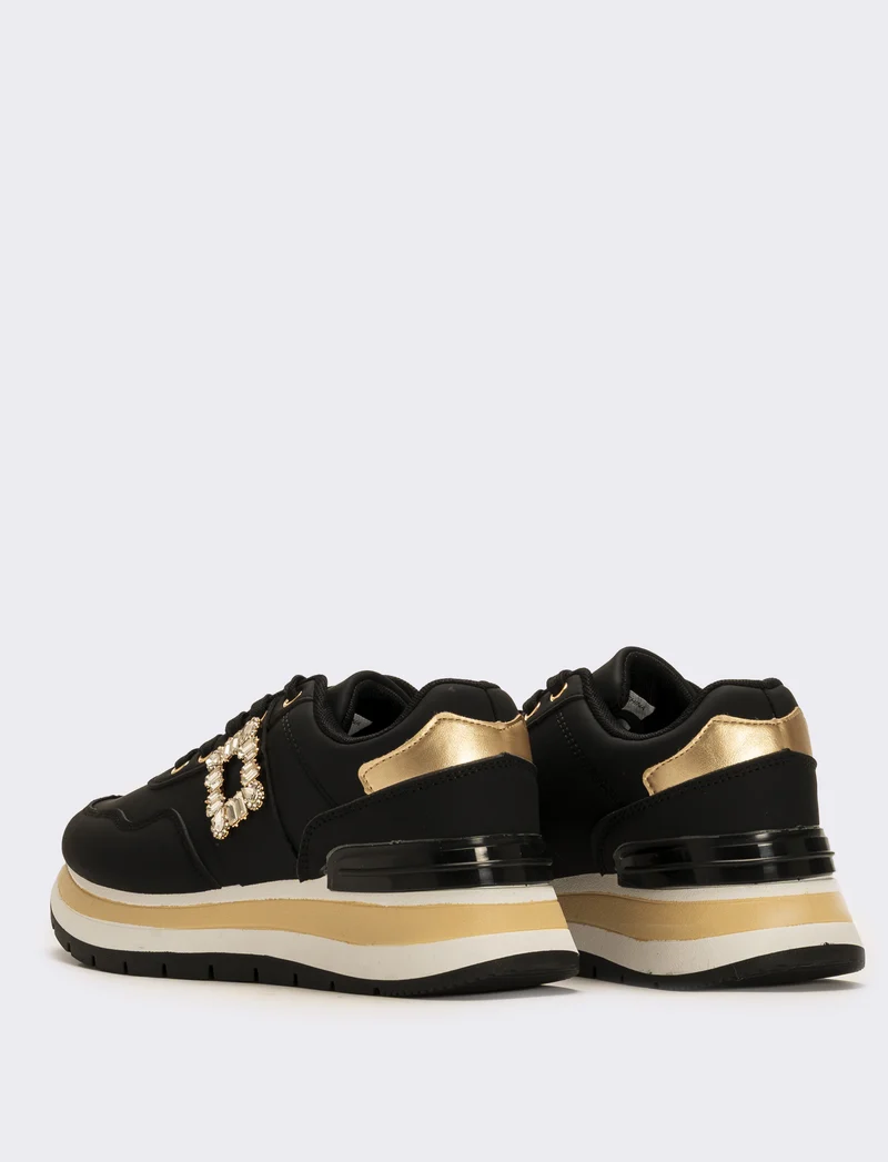 Sneakers con fibbia gioiello da donna - Nero