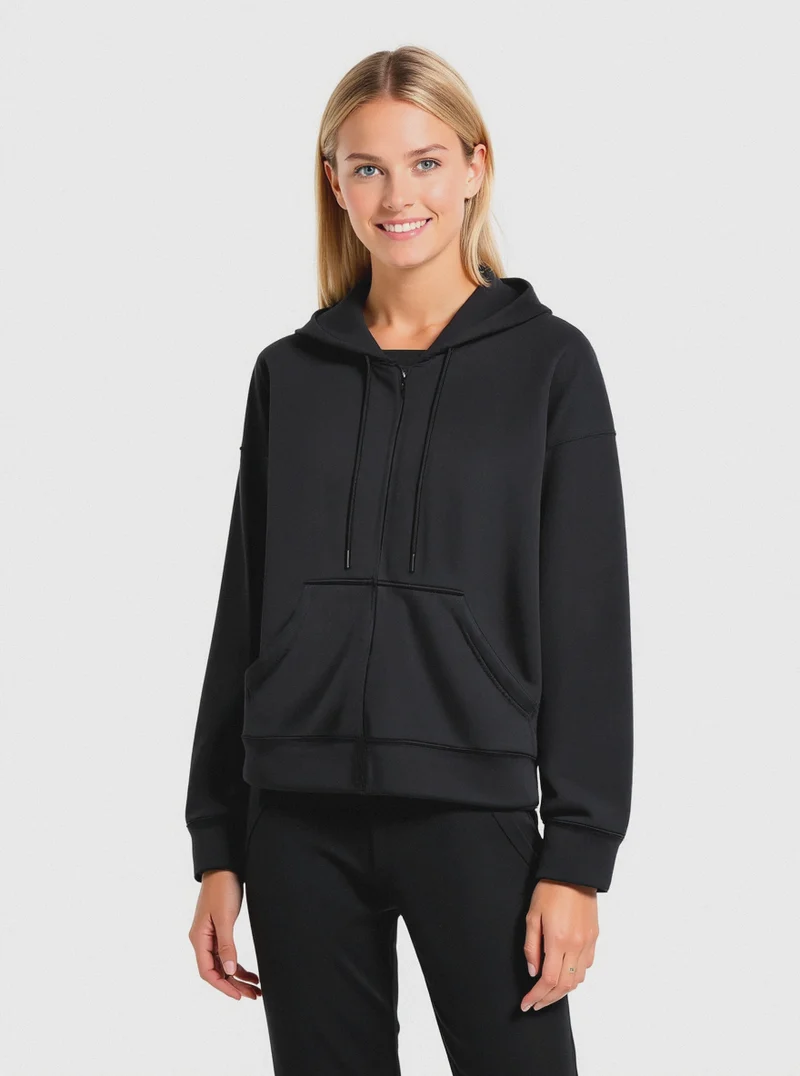 FELPA CON CAPPUCCIO E ZIP - Nero