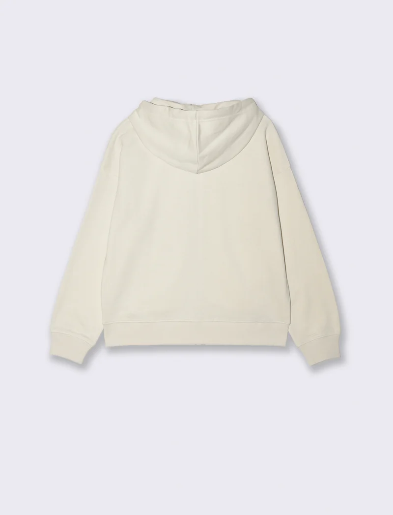 FELPA CON CAPPUCCIO E ZIP - Bianco gesso