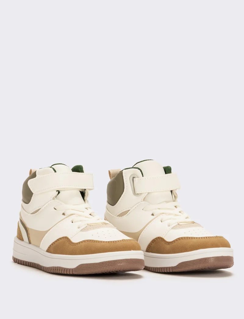 Sneakers a collo alto da bambino - Bianco-begie