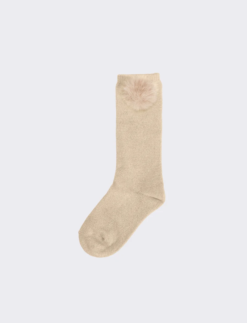 Calzino bambina con pon pon 1 paio - Beige
