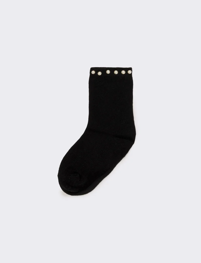 Calzino bambina con perle 1 paio - Nero