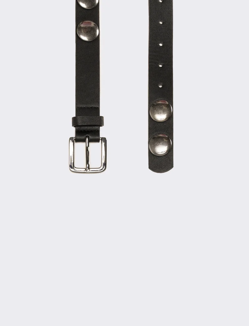 Cintura donna sottile con borchie - Nero