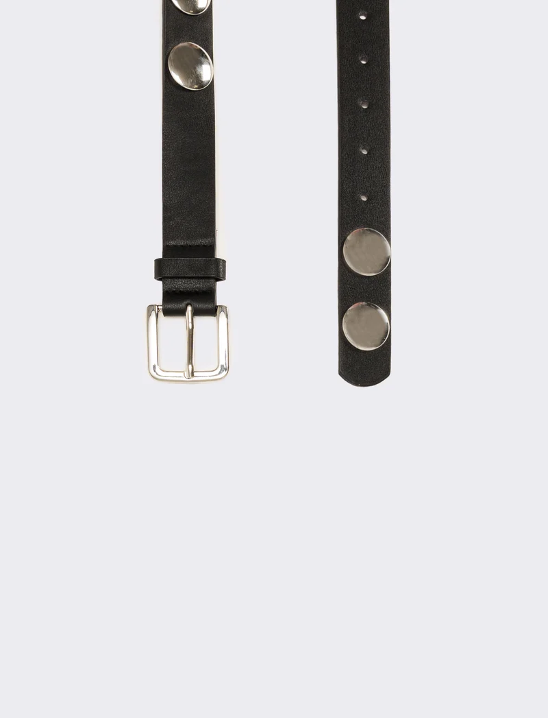 Cintura donna sottile con borchie - Nero-argento