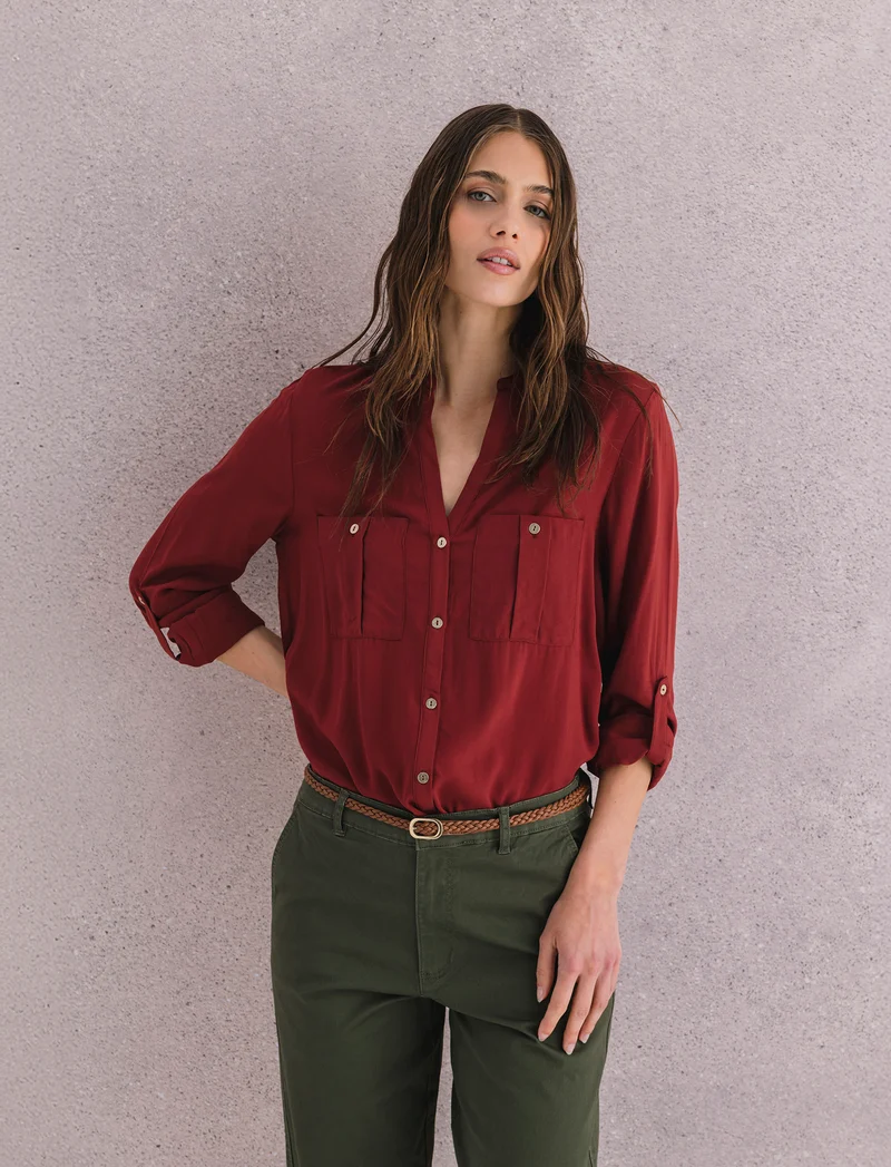 CAMICIA CON TASCHE - Marrone bruciato