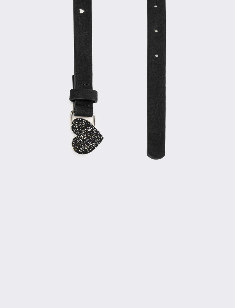 Cintura fibbia cuoricino glitter - Nero