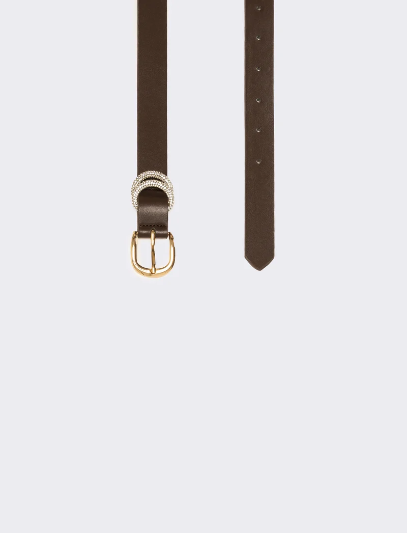 Cintura donna con doppio passante strass - Marrone