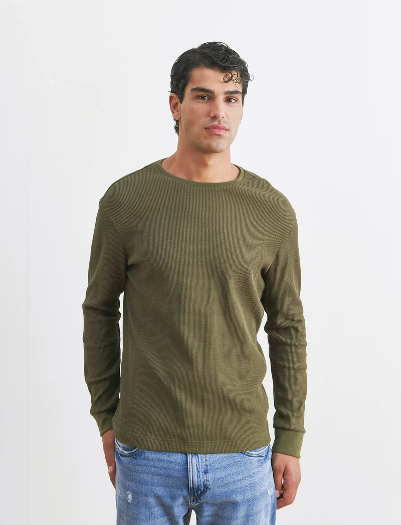 T-SHIRT IN WAFFLE SLIM FIT - Verde militare
