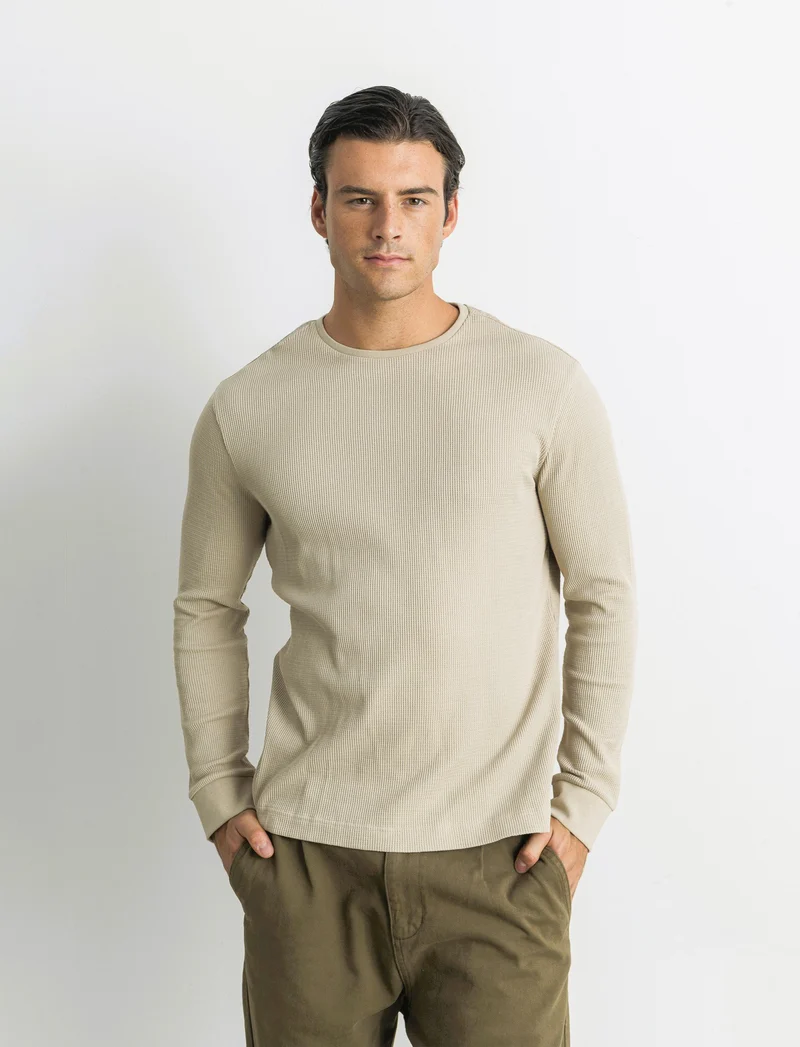 T-SHIRT IN WAFFLE SLIM FIT - Beige